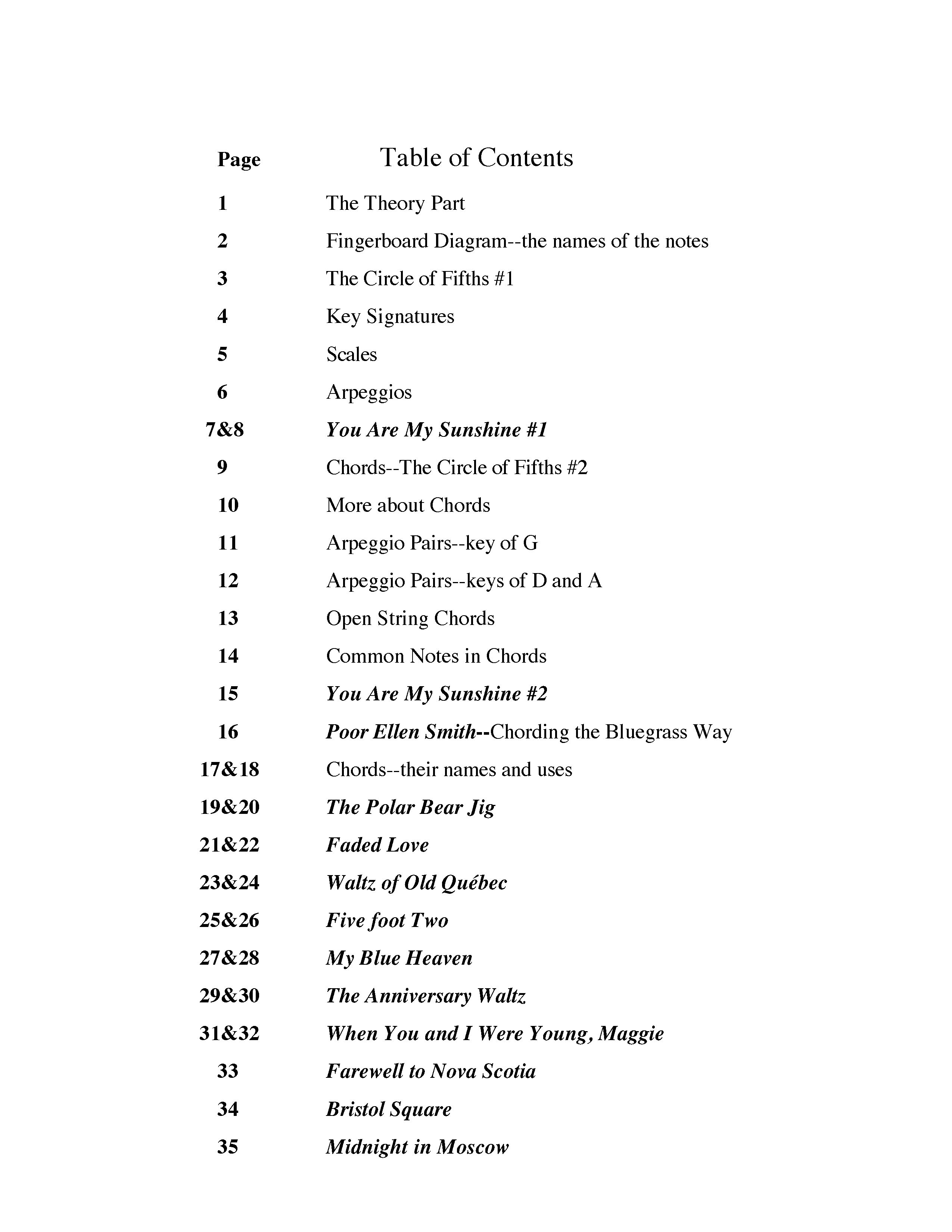 table of contents OCYC19